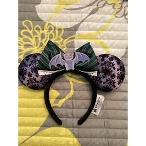 NWOT Disney Parks Haunted Mansion Wallpaper Bat Minnie Mouse Ears Headband